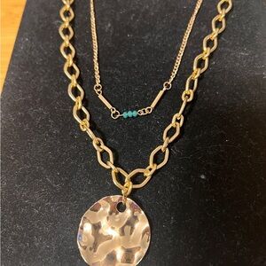Gold Plated Layered Necklace with Textured Pendant